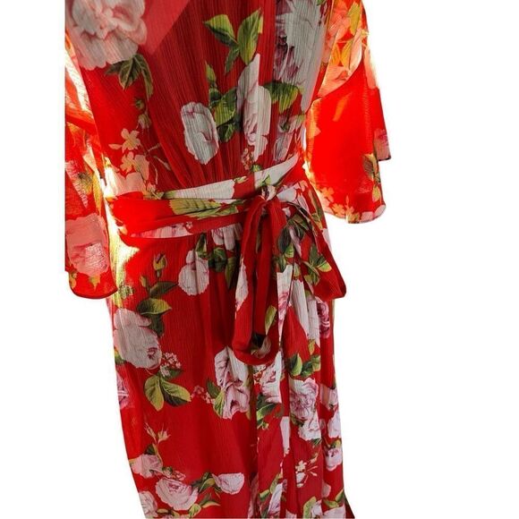 NWT BCBGMAXAZRIA Scarlet Rose Bloom Kimono Deep V Maxi Dress Women’s 6/S - Picture 16 of 16